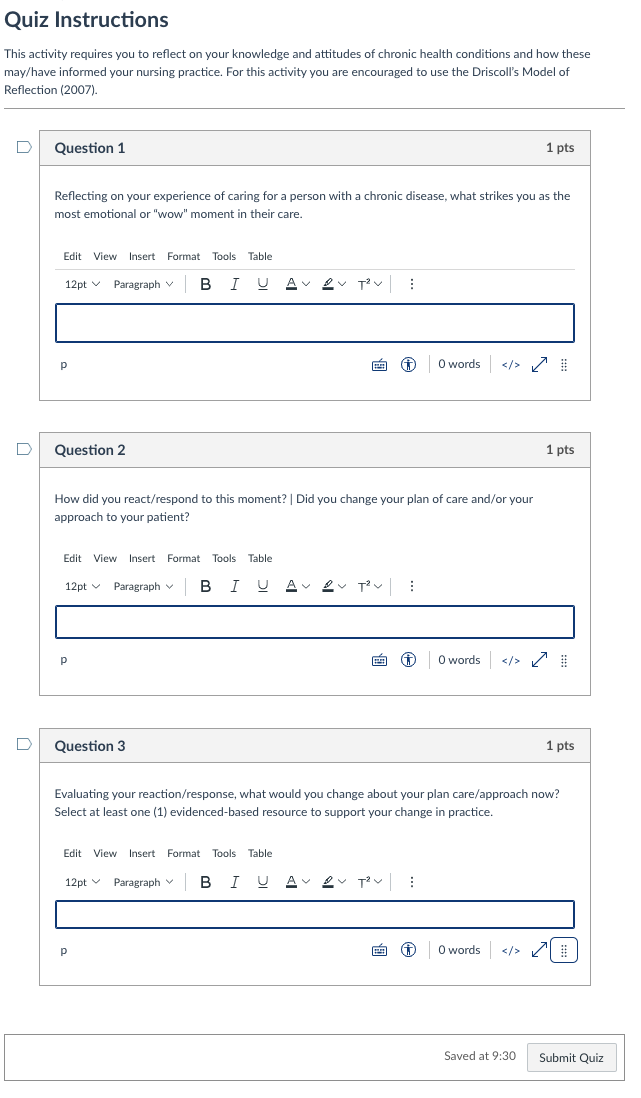 Screenshot of the Quiz authoring interface