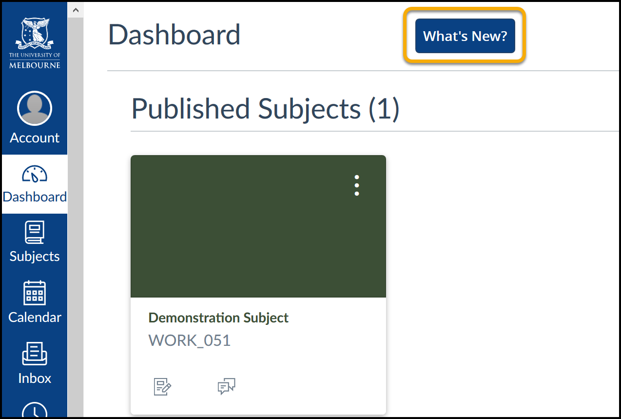 What's new button on Dashboard of LMS