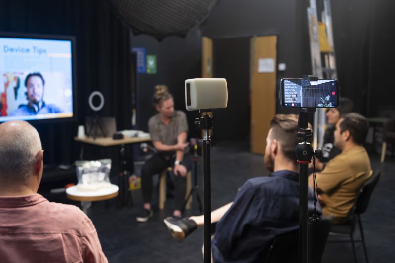 A video studio environment during a presentation and recording
